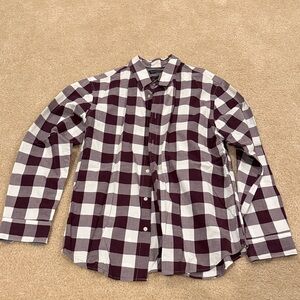 Banana Republic Burgundy and White Buffalo Check Button-Down Shirt